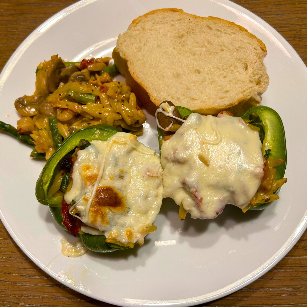 Meatless Friday Seafood and Orzo Stuffed Peppers